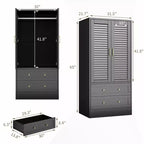 GustoWave 65 Louvered Armoire Wardrobe, Wood Closet with 2 Doors & 2 Drawers, Hanging Rod Storage for Bedroom