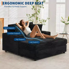 GustoWave 54 Corduroy Chaise Lounge Chair, Oversized Sleeper Sofa with Cup Holders & Pillows, Green Living Room Furniture