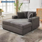 GustoWave 54 Corduroy Chaise Lounge Chair, Oversized Sleeper Sofa with Cup Holders & Pillows, Green Living Room Furniture