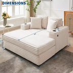 GustoWave 54 Corduroy Chaise Lounge Chair, Oversized Sleeper Sofa with Cup Holders & Pillows, Green Living Room Furniture