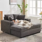 GustoWave 54 Corduroy Chaise Lounge Chair, Oversized Sleeper Sofa with Cup Holders & Pillows, Green Living Room Furniture