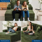 GustoWave 54 Corduroy Chaise Lounge Chair, Oversized Sleeper Sofa with Cup Holders & Pillows, Green Living Room Furniture