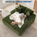 GustoWave 54 Corduroy Chaise Lounge Chair, Oversized Sleeper Sofa with Cup Holders & Pillows, Green Living Room Furniture