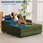 GustoWave 54 Corduroy Chaise Lounge Chair, Oversized Sleeper Sofa with Cup Holders & Pillows, Green Living Room Furniture