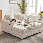 GustoWave 54 Corduroy Chaise Lounge Chair, Oversized Sleeper Sofa with Cup Holders & Pillows, Green Living Room Furniture