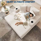 GustoWave 54 Corduroy Chaise Lounge Chair, Oversized Sleeper Sofa with Cup Holders & Pillows, Green Living Room Furniture