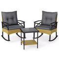 Gymax 3-Piece Patio Rocking Chair Set w/Tempered Glass Bistro Table