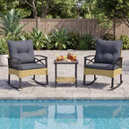 Gymax 3-Piece Patio Rocking Chair Set w/Tempered Glass Bistro Table