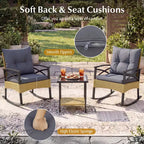 Gymax 3-Piece Patio Rocking Chair Set w/Tempered Glass Bistro Table