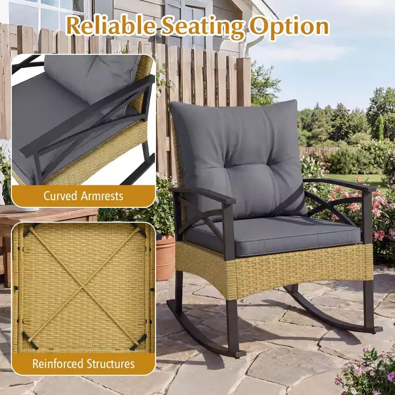 Gymax 3-Piece Patio Rocking Chair Set w/Tempered Glass Bistro Table
