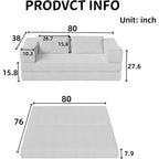MooxvMoo 80 Convertible Couch Bed with 2 Pillows, 3 Seat Floor Sofa, King Size Sleeper, DIY Combination, Chenille, Beige White