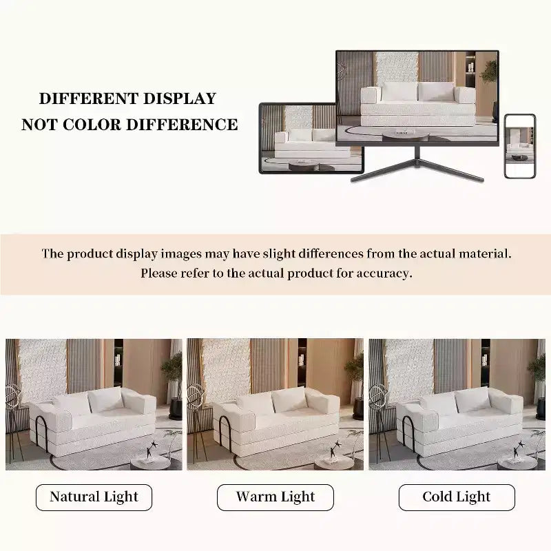 MooxvMoo 80 Convertible Couch Bed with 2 Pillows, 3 Seat Floor Sofa, King Size Sleeper, DIY Combination, Chenille, Beige White