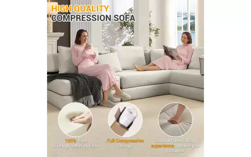 MooxvMoo 118.2 Modular L-Shaped Sectional Sofa Set, 118.2 Inch Oversized Couch with 6 Pillows, Upholstered Floor Sofa, Light Gray