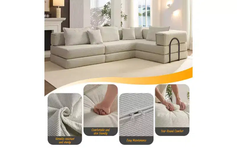 MooxvMoo 118.2 Modular L-Shaped Sectional Sofa Set, 118.2 Inch Oversized Couch with 6 Pillows, Upholstered Floor Sofa, Light Gray