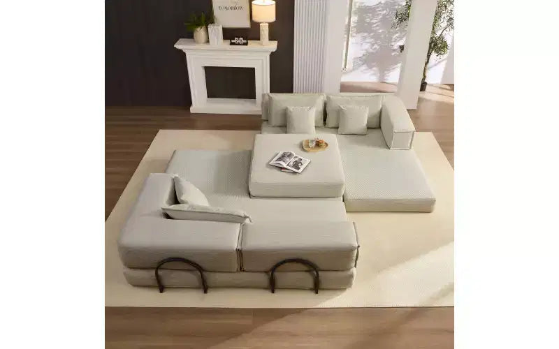 MooxvMoo 118.2 Modular L-Shaped Sectional Sofa Set, 118.2 Inch Oversized Couch with 6 Pillows, Upholstered Floor Sofa, Light Gray