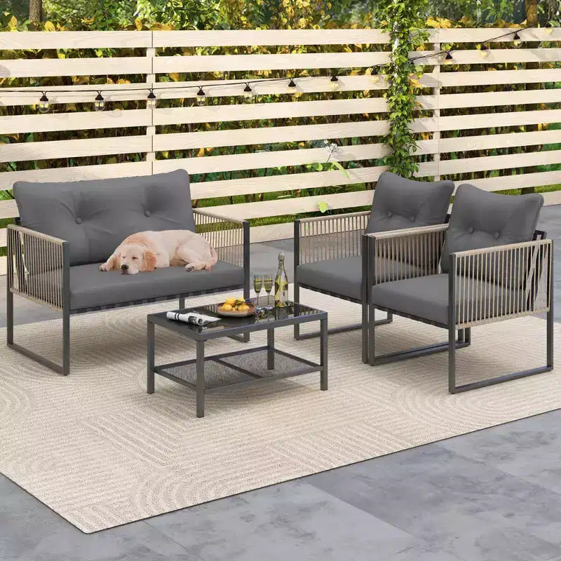 Costway 4/8 PCS Patio Furniture Set PE Rattan Conversation Sofa Set with Thick Cushions