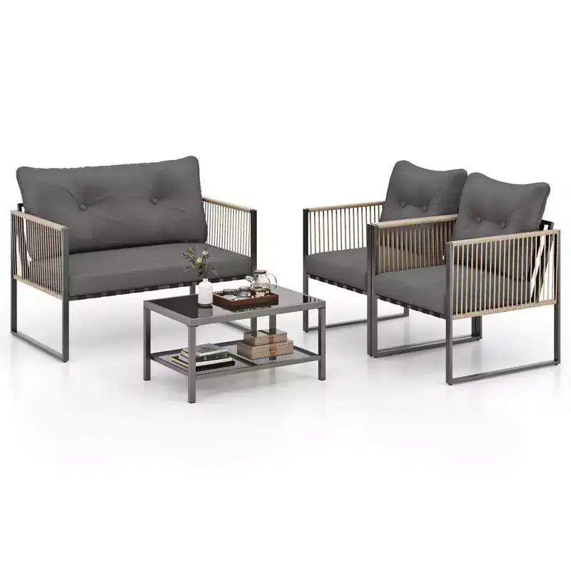 Costway 4/8 PCS Patio Furniture Set PE Rattan Conversation Sofa Set with Thick Cushions