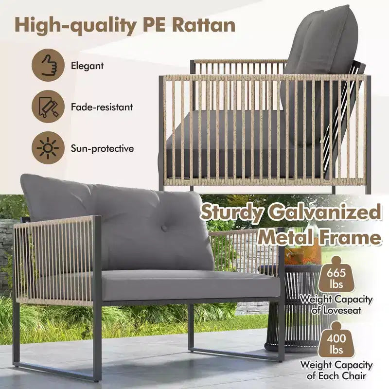 Costway 4/8 PCS Patio Furniture Set PE Rattan Conversation Sofa Set with Thick Cushions