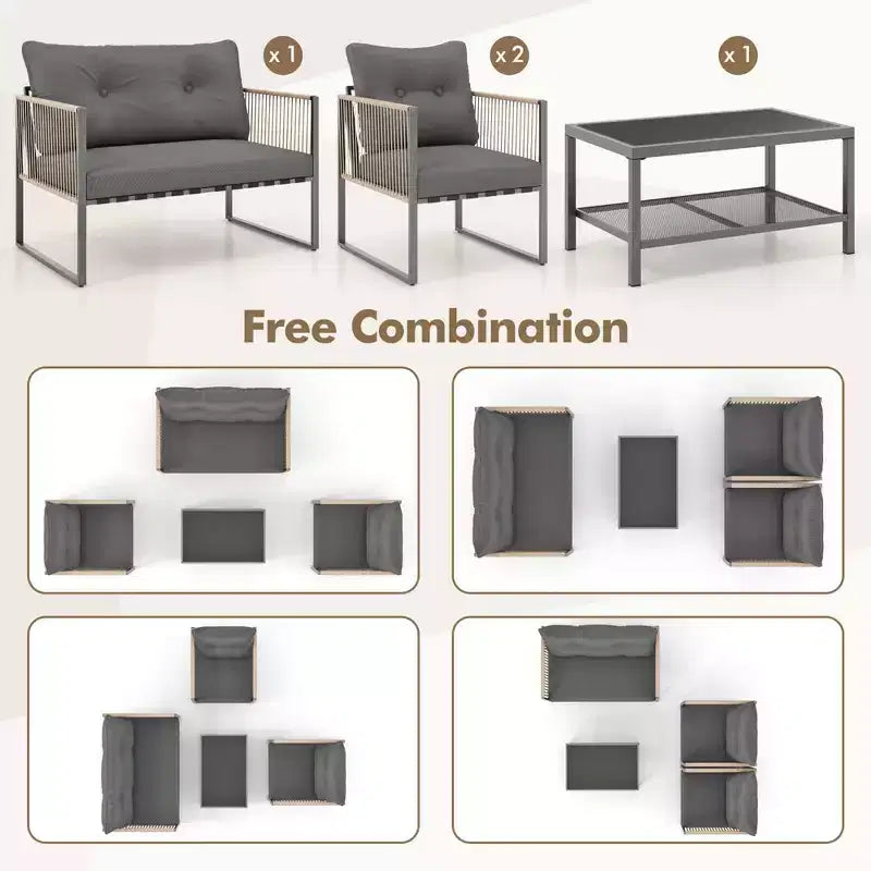 Costway 4/8 PCS Patio Furniture Set PE Rattan Conversation Sofa Set with Thick Cushions