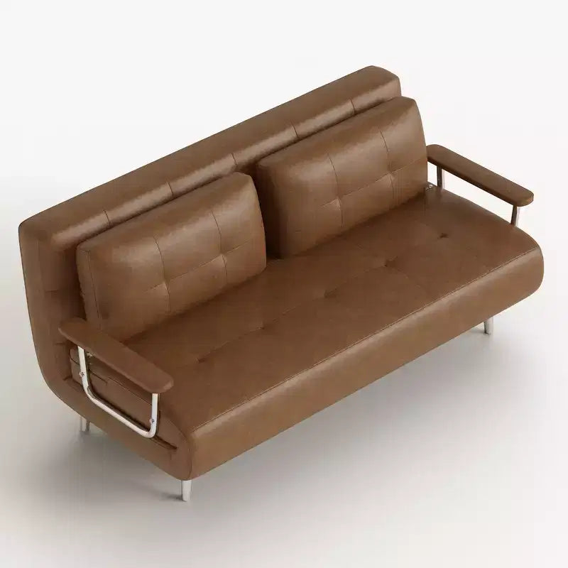 Modern Convertible Faux Leather Sleeper Sofa, Fold-Out Loveseat Bed with Wood Armrests Gaoyangjiaju