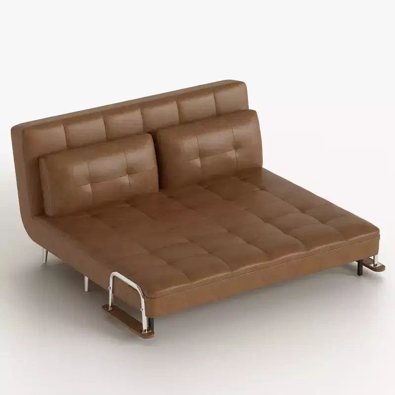 Modern Convertible Faux Leather Sleeper Sofa, Fold-Out Loveseat Bed with Wood Armrests Gaoyangjiaju