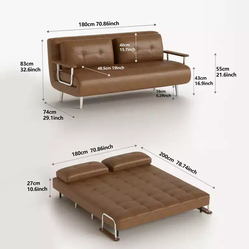 Modern Convertible Faux Leather Sleeper Sofa, Fold-Out Loveseat Bed with Wood Armrests Gaoyangjiaju