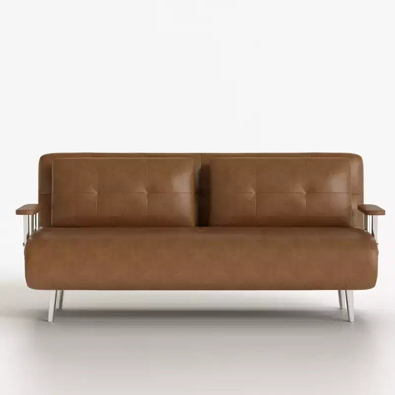 Modern Convertible Faux Leather Sleeper Sofa, Fold-Out Loveseat Bed with Wood Armrests Gaoyangjiaju
