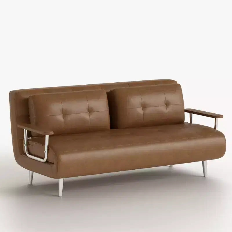 Modern Convertible Faux Leather Sleeper Sofa, Fold-Out Loveseat Bed with Wood Armrests Gaoyangjiaju