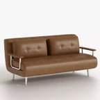 Modern Convertible Faux Leather Sleeper Sofa, Fold-Out Loveseat Bed with Wood Armrests Gaoyangjiaju