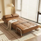 Modern Convertible Faux Leather Sleeper Sofa, Fold-Out Loveseat Bed with Wood Armrests Gaoyangjiaju