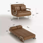 Modern Convertible Faux Leather Sleeper Sofa, Fold-Out Loveseat Bed with Wood Armrests Gaoyangjiaju