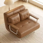 Modern Convertible Faux Leather Sleeper Sofa, Fold-Out Loveseat Bed with Wood Armrests Gaoyangjiaju