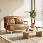 Modern Convertible Faux Leather Sleeper Sofa, Fold-Out Loveseat Bed with Wood Armrests Gaoyangjiaju