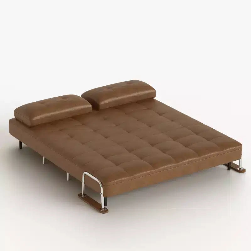 Modern Convertible Faux Leather Sleeper Sofa, Fold-Out Loveseat Bed with Wood Armrests Gaoyangjiaju