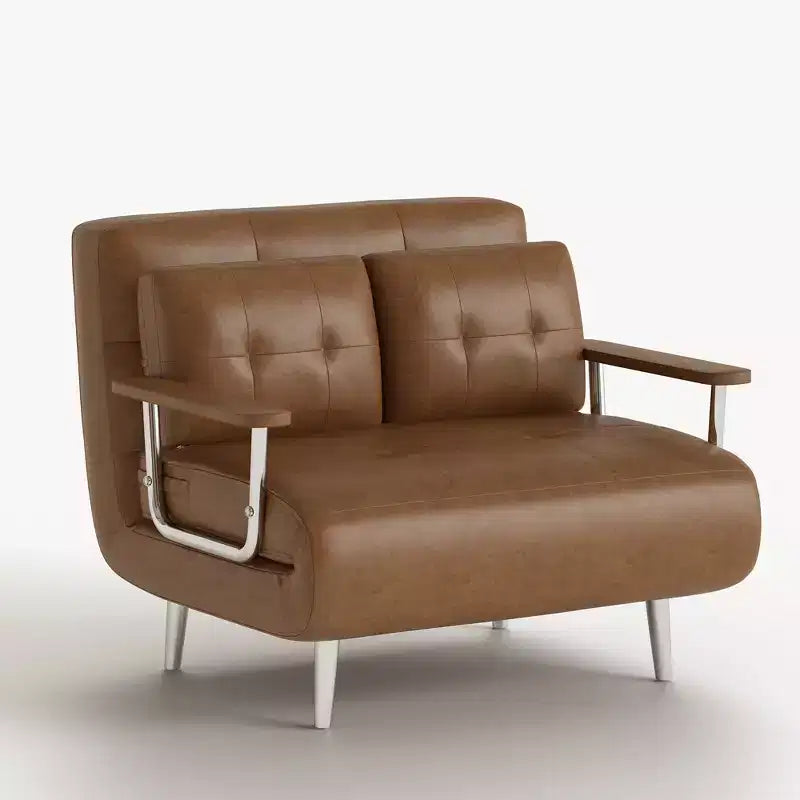Modern Convertible Faux Leather Sleeper Sofa, Fold-Out Loveseat Bed with Wood Armrests Gaoyangjiaju
