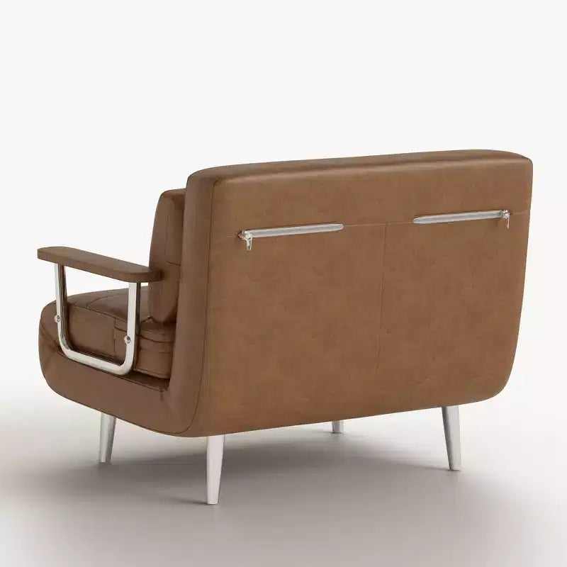 Modern Convertible Faux Leather Sleeper Sofa, Fold-Out Loveseat Bed with Wood Armrests Gaoyangjiaju