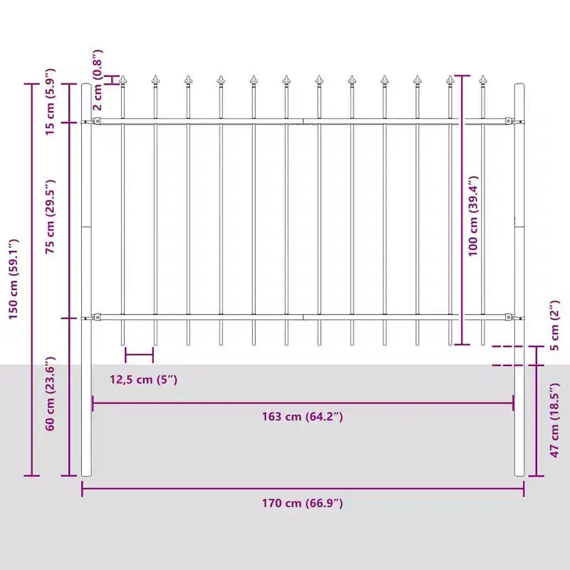 vidaXL Garden Fence 8 pcs Grey 44.62 x 3.28 ft Powder-coated Steel