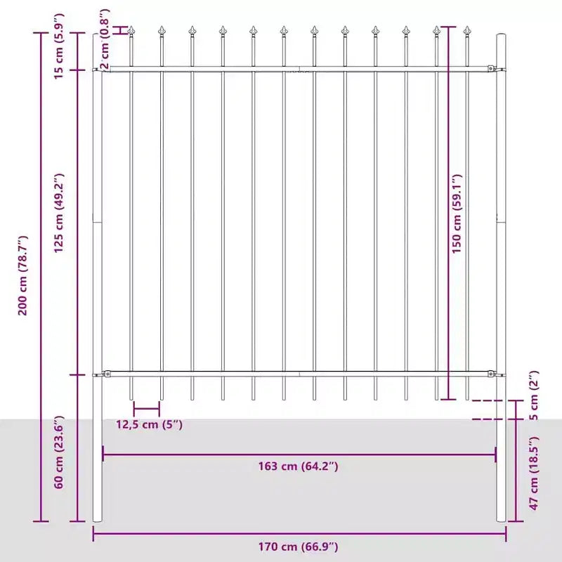 vidaXL Garden Fence Grey 5.58 x 4.92 ft Powder-coated Steel