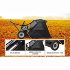 48 Black Tow Behind Lawn Sweeper  26 Cu. Ft Heavy Duty Leaf & Grass Collector for Tractors, Adjustable Height for Yard Cleanup
