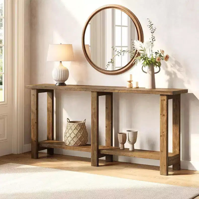 Lantine Solid Wood Console Table, 70.9-Inch Extra Long Wooden Sofa Table Behind Couch for Entryway, Hallway, Foyer, Living Room, Natural Brown