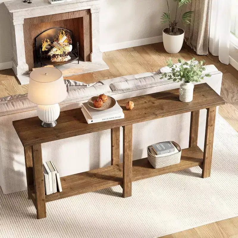 Lantine Solid Wood Console Table, 70.9-Inch Extra Long Wooden Sofa Table Behind Couch for Entryway, Hallway, Foyer, Living Room, Natural Brown