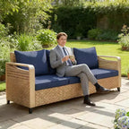 GDFStudio Yvette 76 Modern 3-Seater Outdoor Wicker and Metal Sofa with Cushions