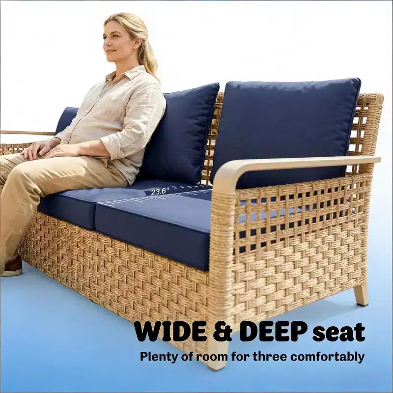 GDFStudio Yvette 76 Modern 3-Seater Outdoor Wicker and Metal Sofa with Cushions