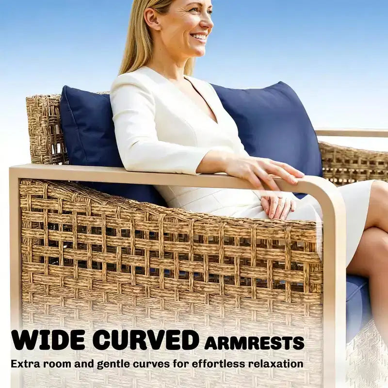 GDFStudio Yvette 76 Modern 3-Seater Outdoor Wicker and Metal Sofa with Cushions