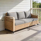 GDFStudio Yvette 76 Modern 3-Seater Outdoor Wicker and Metal Sofa with Cushions