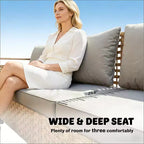 GDFStudio Yvette 76 Modern 3-Seater Outdoor Wicker and Metal Sofa with Cushions