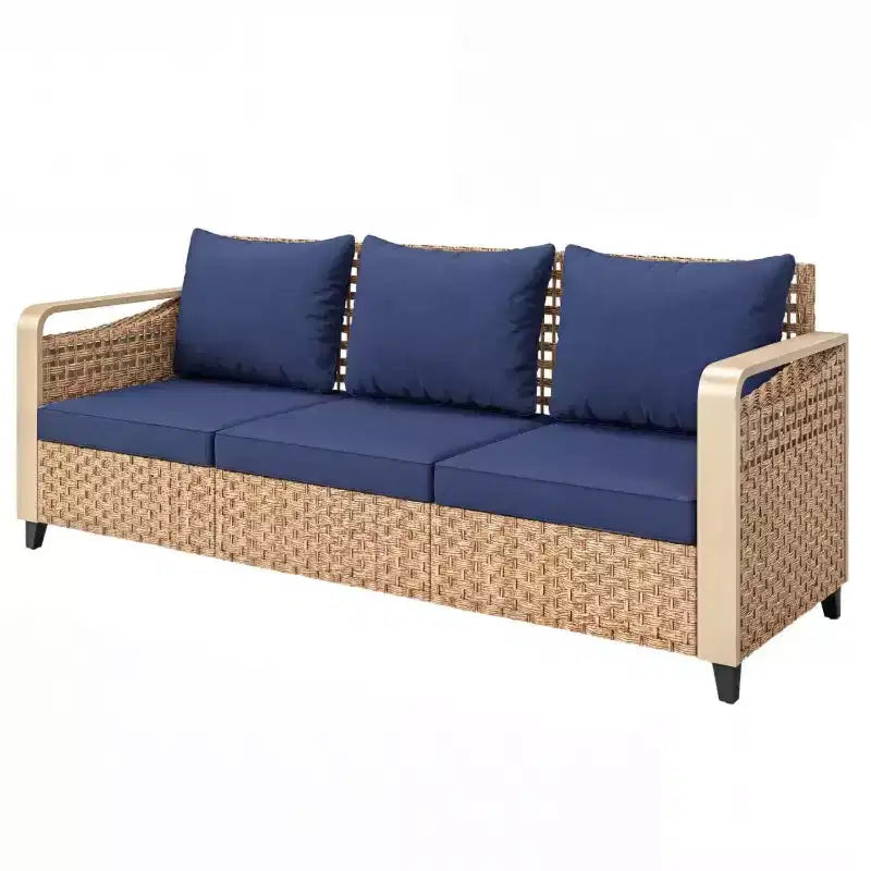 GDFStudio Yvette 76 Modern 3-Seater Outdoor Wicker and Metal Sofa with Cushions