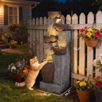 GDFStudio Hulda Rustic Tiered Crock-Shaped Outdoor Water Fountain with LED Lights