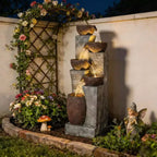 GDFStudio Hulda Rustic Tiered Crock-Shaped Outdoor Water Fountain with LED Lights
