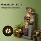 GDFStudio Hulda Rustic Tiered Crock-Shaped Outdoor Water Fountain with LED Lights